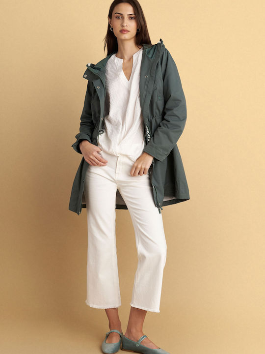 Women's Lifestyle Jacket for Winter with Hood Green