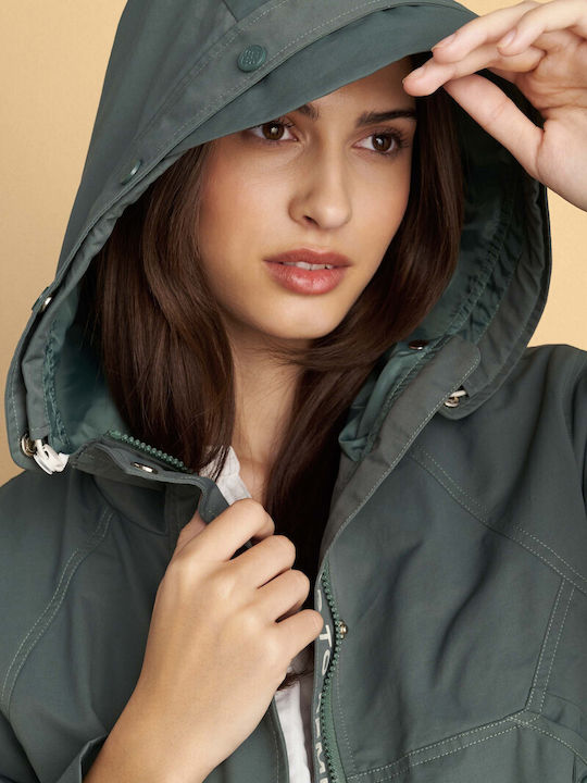 Women's Lifestyle Jacket for Winter with Hood Green