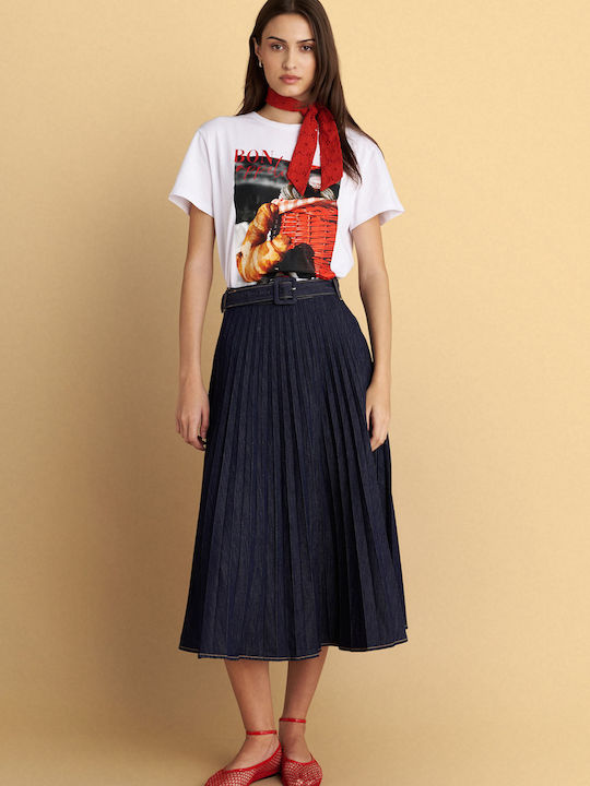Pleated Midi Skirt Blue
