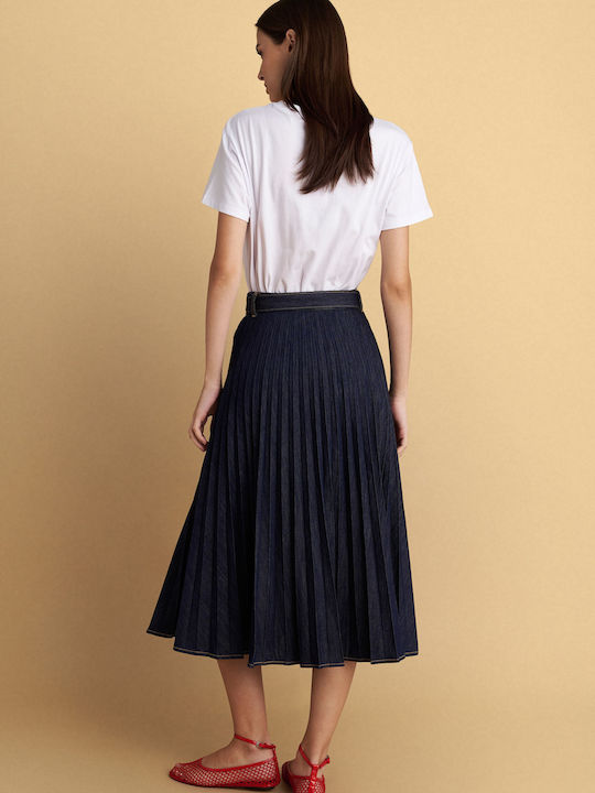 Pleated Midi Skirt Blue
