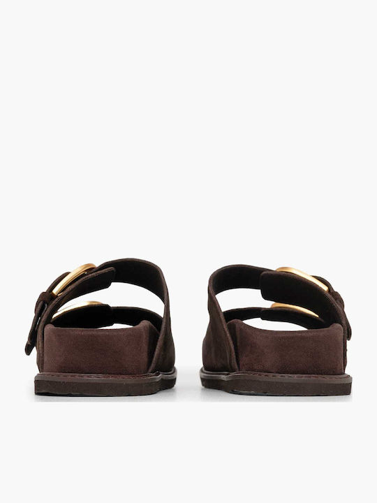 Δερμάτινα Γυναικεία Σανδάλια Flatforms Καφέ