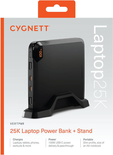 Cygnett Power Bank 25000mAh 100W с 2 USB-A порта и 2 USB-C порта Черен