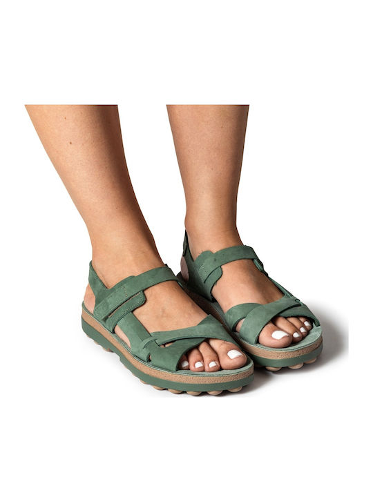 Leather Women's Flat Sandals with Strap Mint