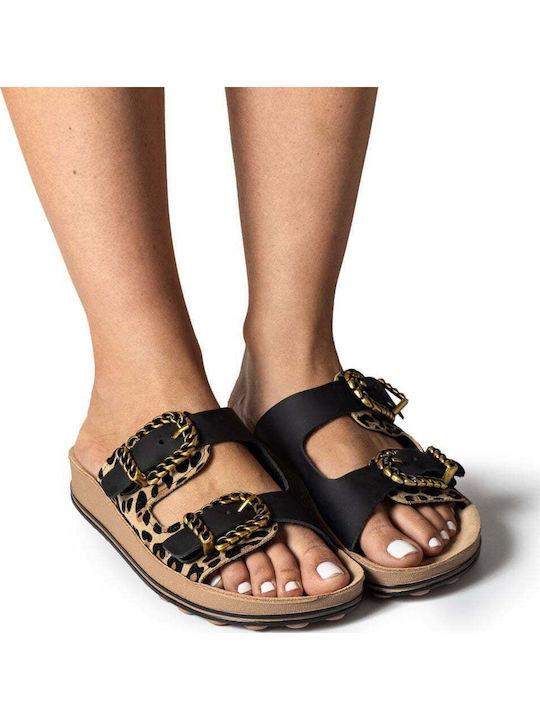 Leather Women's Flat Sandals Anatomic Leopardo Velvet