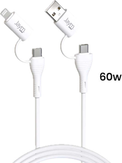 Jaym 3a Charging Sync Cable 4-in-1 Usb Usb-c Lightning Pd 60w White
