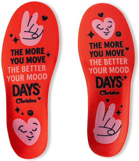 Christou 1910 Move Your Mood Comfy Anatomic Insoles for Adults & Kids Red 2 Pieces