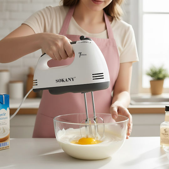 Sokany 180w Electric Mixer 7 Speeds Stainless Steel Whisks Black White
