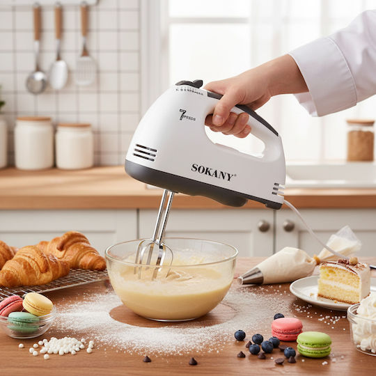 Sokany 180w Electric Mixer 7 Speeds Stainless Steel Whisks Black White