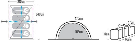 Camping Plus by Terra Comet 4P Καλοκαιρινή Σκηνή Camping Igloo Μπλε με Διπλό Πανί για 4 Άτομα 210x240x165εκ.