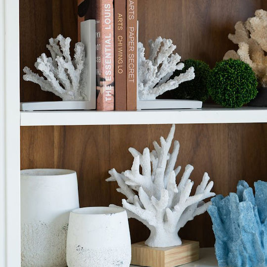 Artekko Coral Λευκοί Βιβλιοστάτες Κοράλλι Ρητίνης 15.3x11.5x17.5 Cm 2pcs