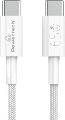 Powertech Braided USB 2.0 Cable USB-C Male - USB-C 65W PD White 1m PTR-0181