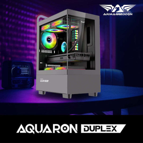 Armaggeddon Aquaron Duplex Геймърско Micro Tower Компютърна Кутия със Страничен Прозорец Черна