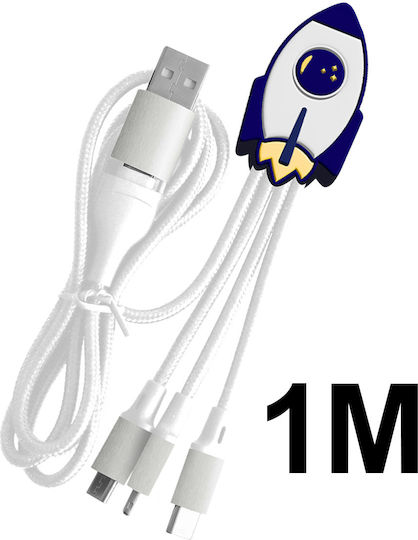Yello Koko Andy Xxl 5-in-1 Micro-USB USB-C Blitzschlag Zu USB-A-C Raketen Kabel 1m Weiße Blaue