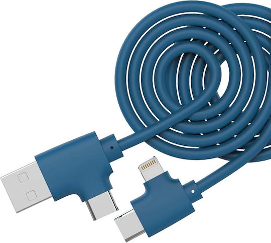 Xoopar Regular USB to Lightning / Type-C / micro USB Cable Μπλε 1m