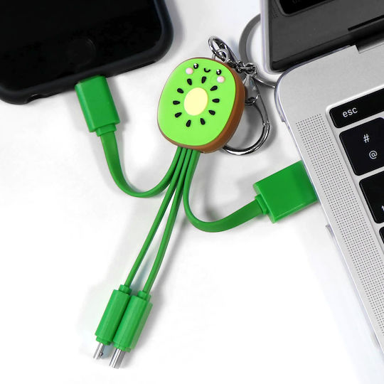 Yello Koko 3 in 1 USB A Micro USB USB C Lightning Cable 0.15m Kiwi Green