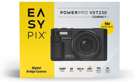 EasyPix VX7230 Cameră Foto Compactă 72MP Zoom Optic 10x Neagră