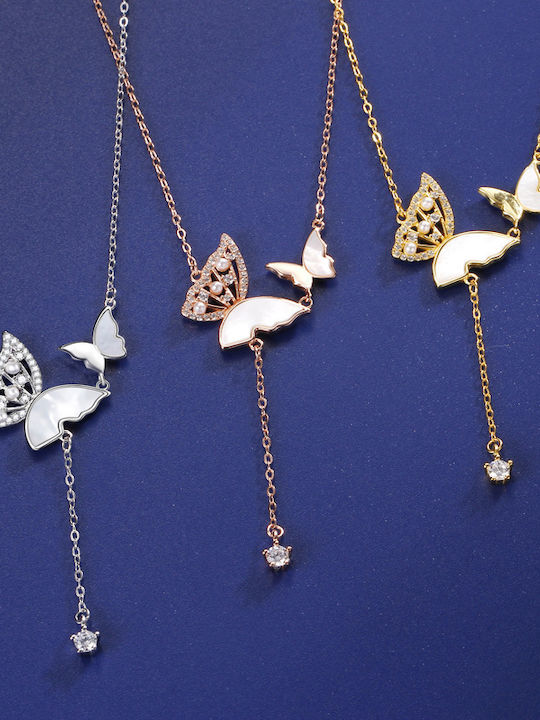 By Queen Κολιέ Butterfly 925 Φίλντισι Zircon Ροζ Gold