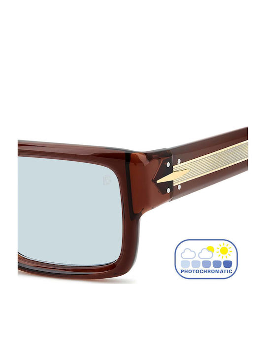 David Beckham Men's Sunglasses with Brown Horn-Rimmed Frame and Light Blue Lens DB 7159/S 09Q/SD