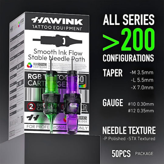 Set 50 Ace De Tatuaj Profesionale De Unică Folosință Hawink #12 Rgb Rotunde Standard Magnum 0.35 Mm 6 Tipuri Modul Ac 3rl 5rl 7rl 7rm 9rm 15rm Accesorii Din Oțel Inoxidabil Pentru Începători Artiști En20-fg-50kit-u