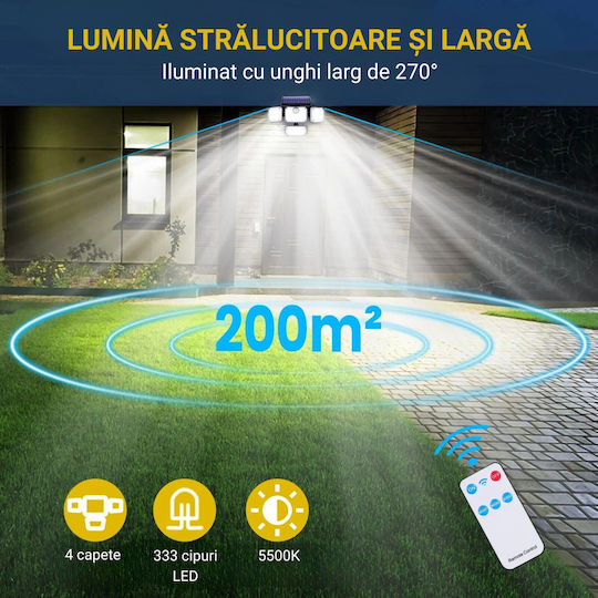 Lampă Solară 18W cu Senzor de Mișcare și Telecomandă IP65