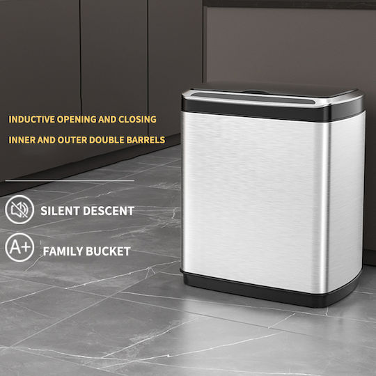 Waste Bin Made of Stainless Steel with Sensor Silver 20lt