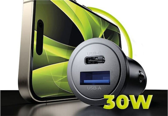 Mobile Origin Φορτιστής Αυτοκινήτου 30W 3A Γρήγορης Φόρτισης με Θύρες: 1xUSB 1xType-C Μαύρο Χρώμα