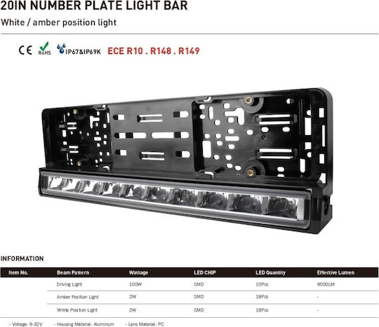 Headlights Car in Bar Shape LED 10 - 30V 100W 54cm with White Lighting 1pcs