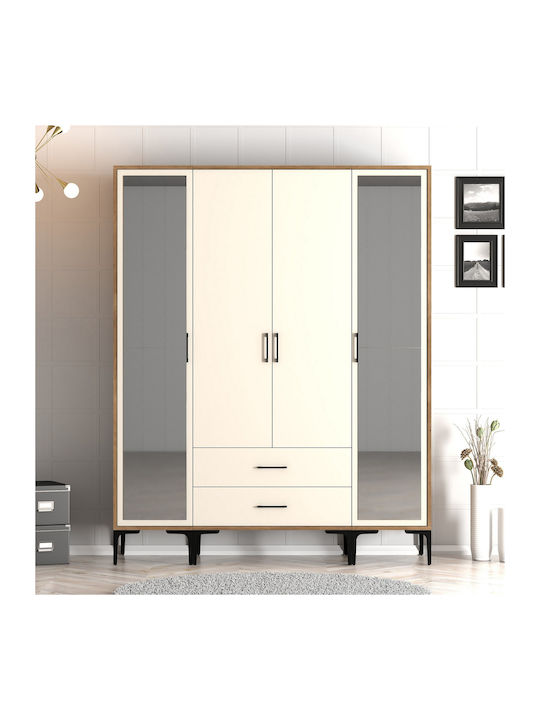 Ντουλάπα Τέσσερις Πόρτες Rtr Lidya Κρέμ 160x47x201cm