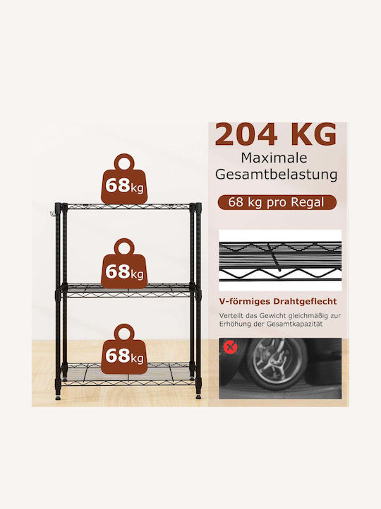 Costway Kitchen Rack Metallic Black 3 Tiers 59x34x79cm