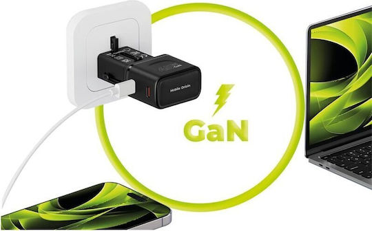Mobile Origin Φορτιστής Χωρίς Καλώδιο GaN με 2 Θύρες USB-C 45W Power Delivery Μαύρος (PW26)