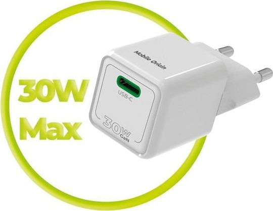 Mobile Origin Φορτιστής Χωρίς Καλώδιο GaN με Θύρα USB-C 30W Power Delivery Λευκός (PW23)