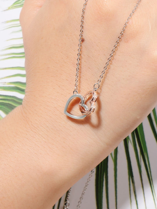 By Queen Necklace Double Two-Tone Heart Zircon
