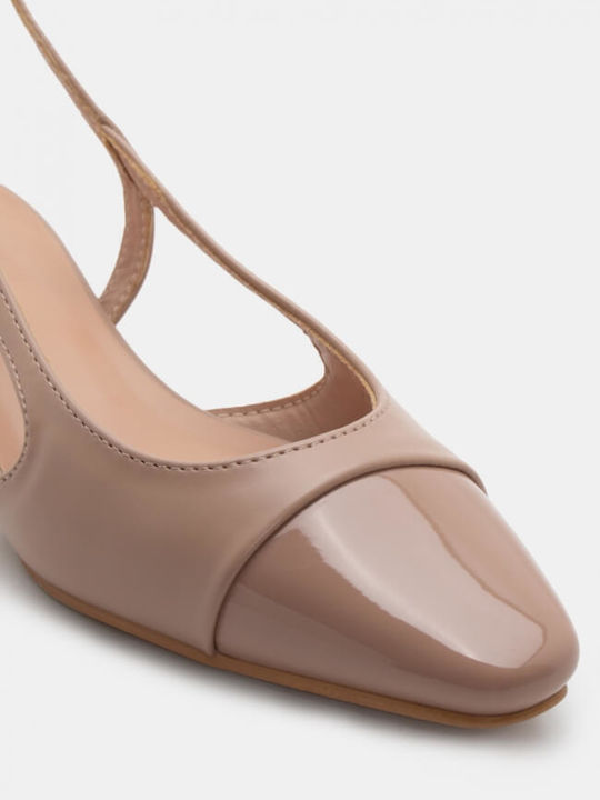 Pointed Toe Heels with Low Heel Beige