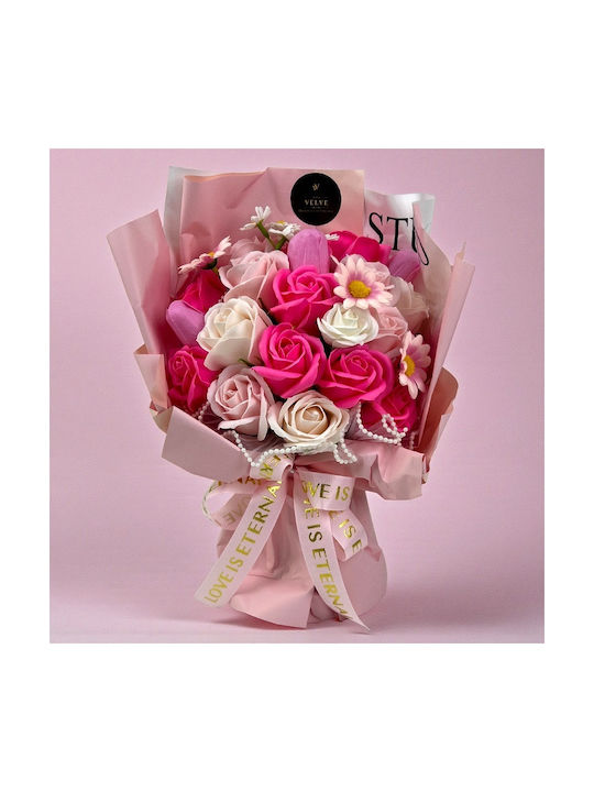Buchet Floral Etern Artisan Flori Săpun Trandafiri Lalele Roz Pastel
