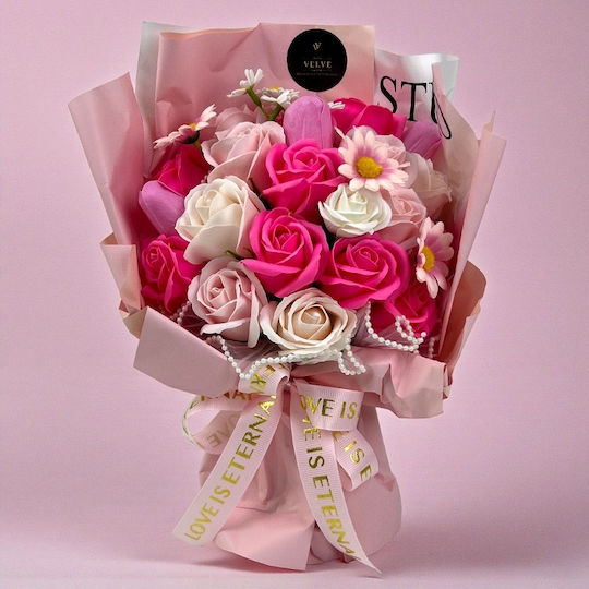 Buchet Floral Etern Artisan Flori Săpun Trandafiri Lalele Roz Pastel