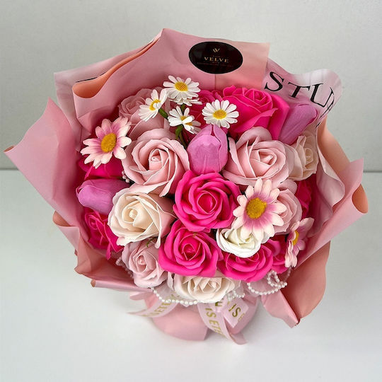 Buchet Floral Etern Artisan Flori Săpun Trandafiri Lalele Roz Pastel