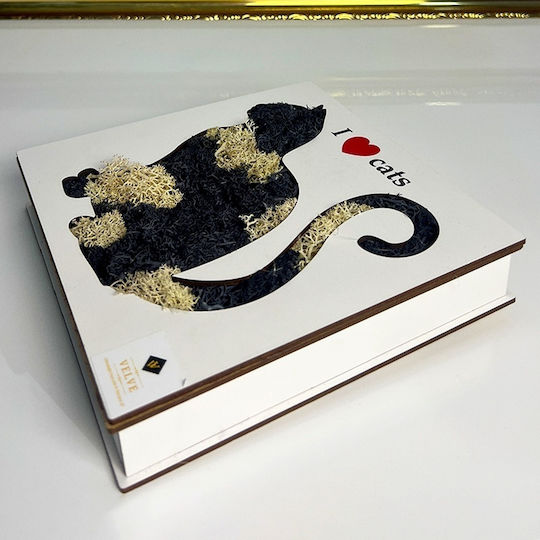 Dekoratives Bild Stabilisierte Flechten i Love Cats Katzensilhouette 20x20 cm Mehrfarbig