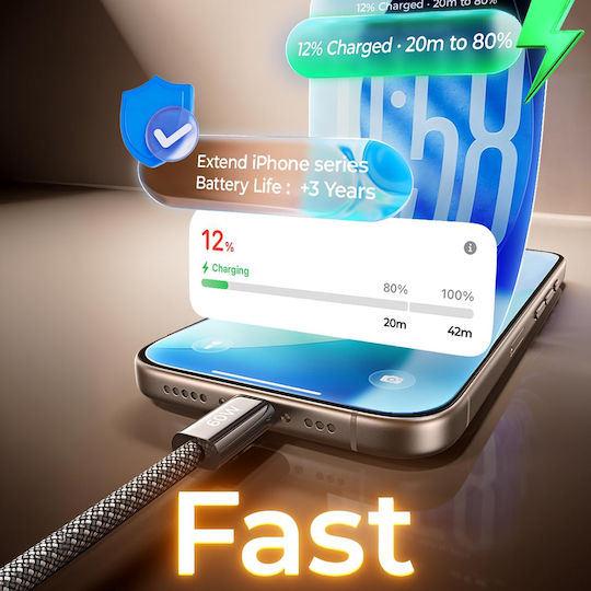 Lisen Braided USB 2.0 Cable USB-C male - USB-C 60W Μαύρο 1m 5τμχ