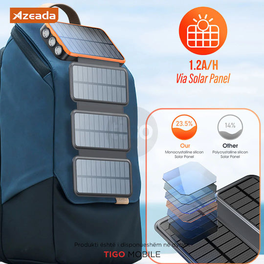 Azeada AZ-P16 Ηλιακό Power Bank 20000mAh Μαύρο