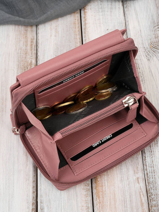 Klein Leder Damen Geldbörse Klassisch mit RFID Rosa