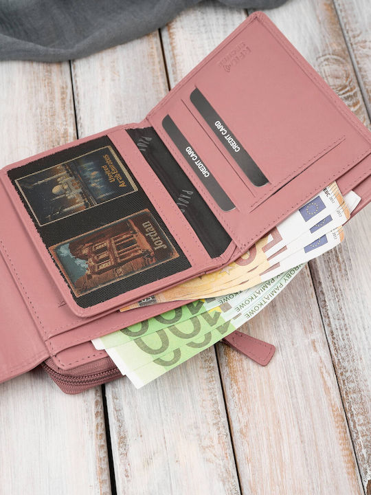 Klein Leder Damen Geldbörse Klassisch mit RFID Rosa