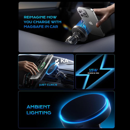 Lisen Car Mobile Mount with Magnet and Wireless Charging Black