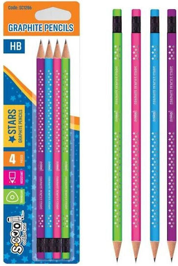 Hb Graphite Pencil Shining Star Triangular Shape Set 4 Colors