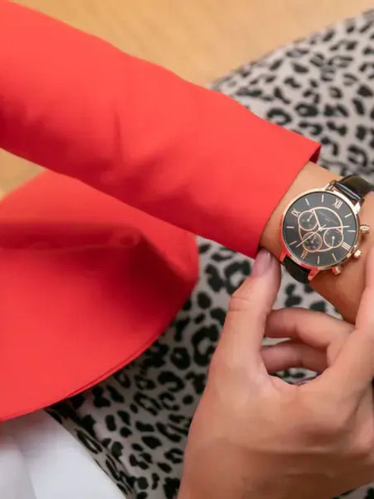 Annie Rosewood Women's Watch Chronograph with Black Leather Strap