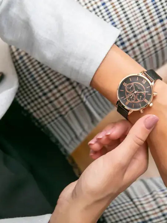 Annie Rosewood Women's Watch Chronograph with Black Metal Bracelet