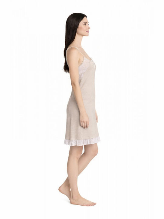 Jeannette Lingerie Καλοκαιρινό Βαμβακερό Γυναικείο Νυχτικό Εκρού