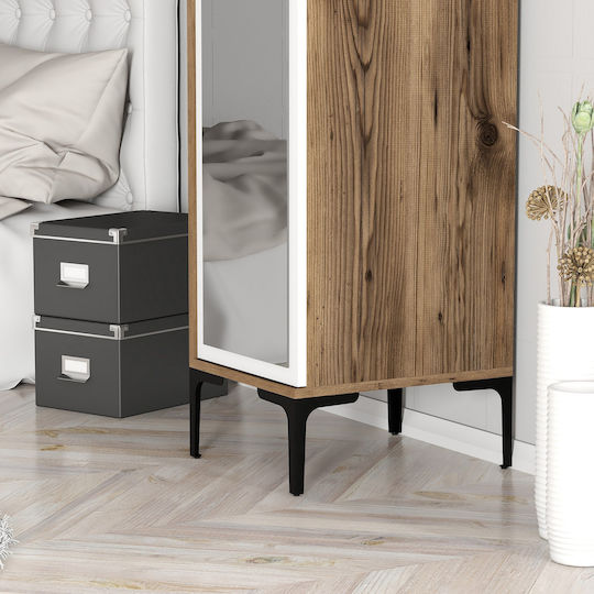 Narrow Wardrobe 1 Door with Mirror Interior Organization Walnut White 40×47.5×201.4 cm
