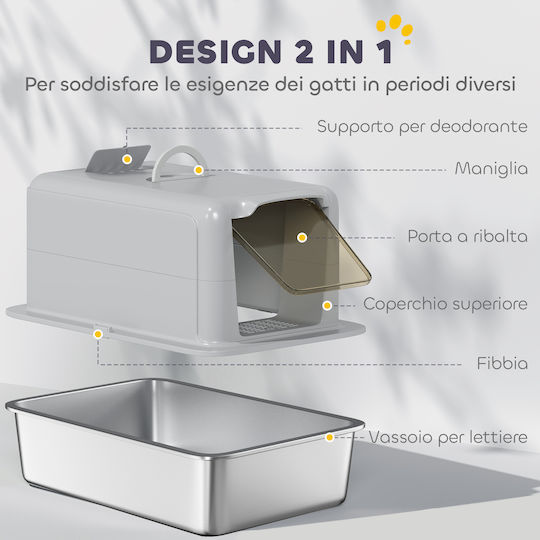 Pawhut Cat Toilet Stainless Steel Litter Box Filter Scoop Cats Up to 6 Kg 40.5 x 60.5 x 41.5 cm Gray Silver