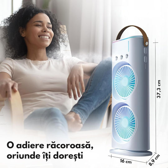 Dasbo Mini Portabil 2-în-1 Ventilator Pulverizator Fin Răcitor Aer Oscilație 90° Rotație 180° Umidificator Rezervor Apă 3 Niveluri Viteză USB Reîncărcabil Briză Proaspătă Confort Instant Utilizare Interior Exterior