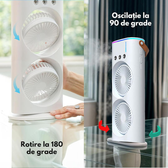 Dasbo Mini Portabil 2-în-1 Ventilator Pulverizator Fin Răcitor Aer Oscilație 90° Rotație 180° Umidificator Rezervor Apă 3 Niveluri Viteză USB Reîncărcabil Briză Proaspătă Confort Instant Utilizare Interior Exterior